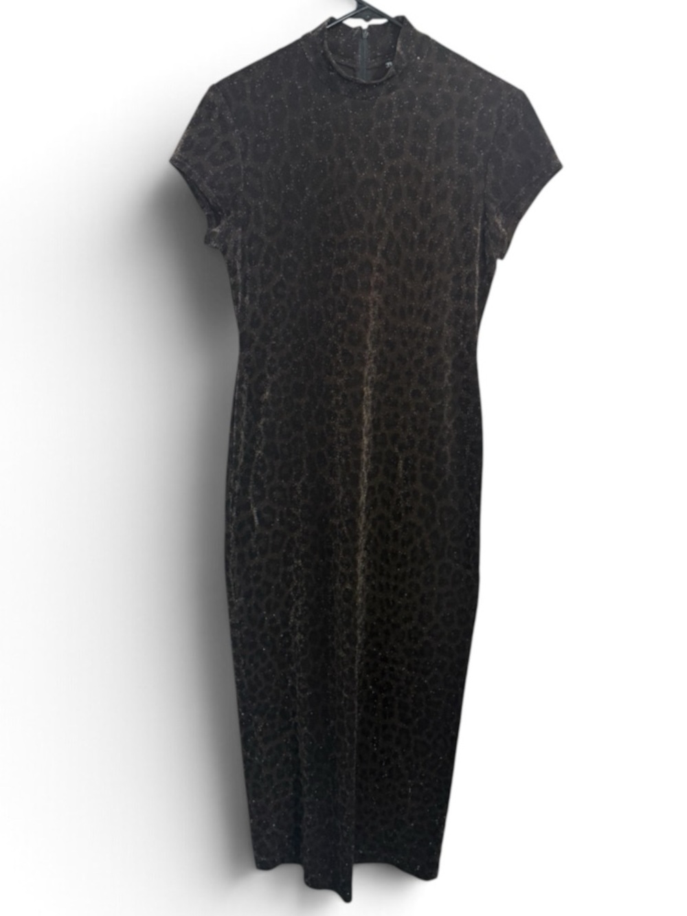 Vintage 1990s Brown Leopard Print Lurex Stretch Maxi Dress Bodycon Shimmer Sz 8